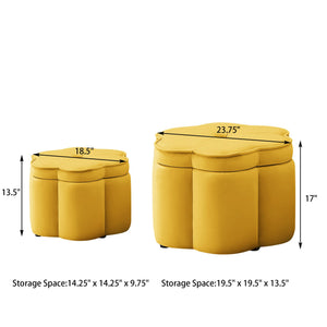 English Elm Set of 2 Flower Petal Velvet Storage Ottomans Sculptural Nesting Seating for Living Room Yellow W2186P440356