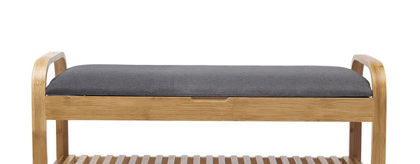 English Elm Contemporary Entryway Bench with Open Shoe Storage, Fabric Seat & Coat Rack Compact Space Saver Gray,Natural 9 L x 36 W x 16 H B2741P345162