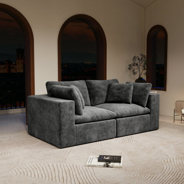 English Elm 78.8*39.4"Modular sectional sofa seat - Plush corduroy grey, no assembly, reversible chaise, space-saving comfort W3819S00076