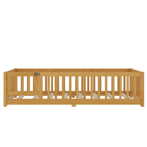 English Elm Twin Twin Size Floor Bed with Safety Guardrails and Playful Door for Kids, Pine/Plywood, Low Profile Natural W1580P338949