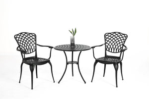 English Elm 3 Piece Patio Bistro Set - Elegant Cast Aluminum Table & Chairs, All-Weather Outdoor Furniture, Black W640P251285
