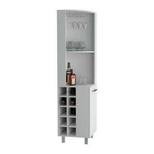English Elm Corner Bar Cabinet with Ten Built-In Wine Slots, Cup Rack & Spacious Top Shelf for Entertaining White 44.88 L x 22.05 W x 4.72 H B097S00191