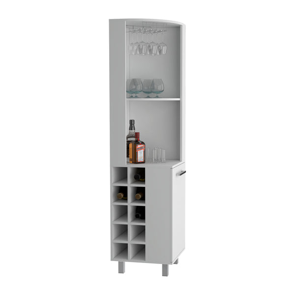 English Elm Corner Bar Cabinet with Ten Built-In Wine Slots, Cup Rack & Spacious Top Shelf for Entertaining White 44.88 L x 22.05 W x 4.72 H B097S00191