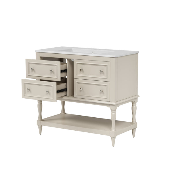 English Elm 36" Bathroom Vanity with Sink Combo, 36" Ceramic Undermount Basin, Solid Wood Frame, 4 Drawers, Waterproof Painted Finish Beige N710P250654Y
