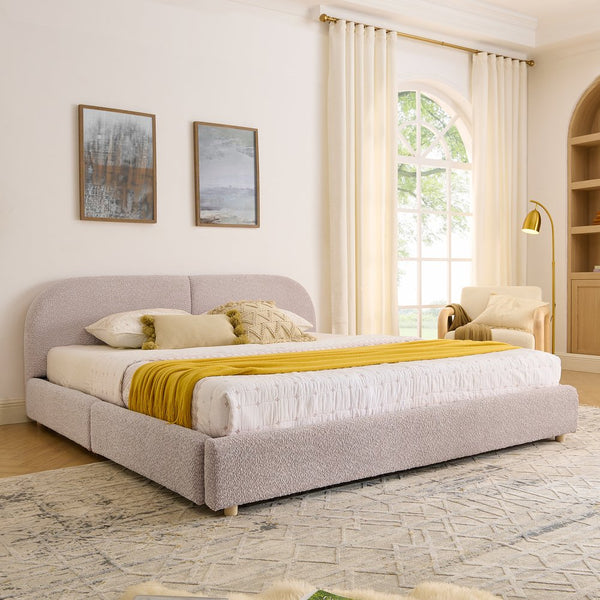 English Elm King Upholstered Storage Bed Curved Headboard Circle Yarn Fabric Modern Minimalist Frame Pink W487S00472