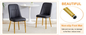 English Elm Table and Chair Set Marble Glass Top Gold Legs Black Pu Seats Modern Dining W1151S04650
