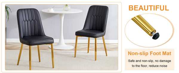 English Elm Table and Chair Set Marble Glass Top Gold Legs Black Pu Seats Modern Dining W1151S04650