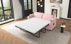 English Elm 72.8" Corduroy Convertible Loveseat with Full Bed Usb Charging and Storage Pockets N719P208880P