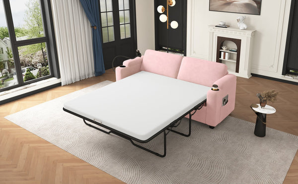 English Elm 72.8" Corduroy Convertible Loveseat with Full Bed Usb Charging and Storage Pockets N719P208880P