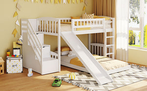 English Elm Stairway Twin Bunk Bed with Slide Storage Drawers and Guardrail Kids Bedroom LT100156AAK-1