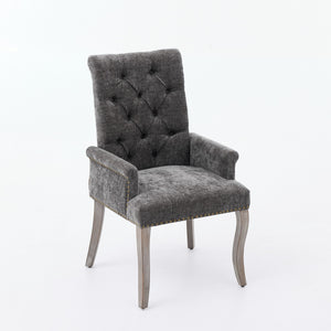 English Elm Upholstered Chenille Club Dining Chair Tufted High Back with Curved Solid Wood Legs Gray W1143P449348