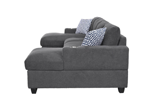 English Elm Multifunctional Corduroy Modular Sectional with Dual Chaise Cup Holders Living Room Dark Gray B2730S00077