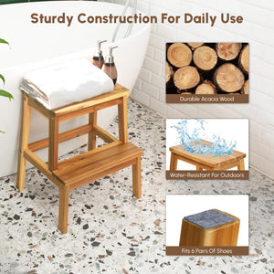 English Elm 2-Step Solid Acacia Wood Stool for Adults & Kids, 19.6" Tall, 250 lb Capacity, Portable Bench W2391P149795