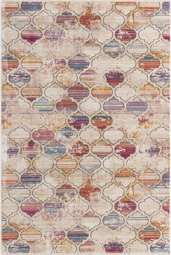 Unique Loom Deepa Static Trellis Machine Made Trellis Rug Multi, Beige/Blue/Orange/Pink 5' 3" x 7' 10"