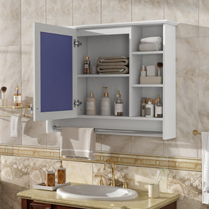 English Elm 3-in-1 Wall Mounted Medicine Cabinet with Soft Close Door Towel Bar and Vanity Mirror White N710P358618K