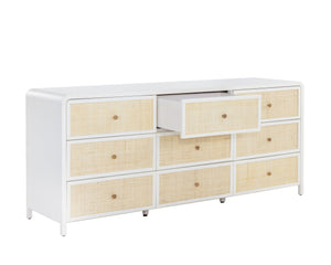 Sunpan Tierra Dresser - Coastal-Inspired Elegance with Rattan Detailing and Soft-Close Drawers for Style Large - 80W x 21D x 34H