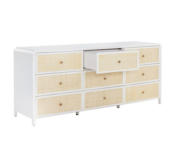Sunpan Tierra Dresser - Coastal-Inspired Elegance with Rattan Detailing and Soft-Close Drawers for Style Large - 80W x 21D x 34H