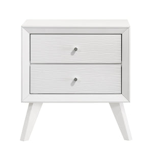 English Elm 1pc White Wood Nightstand Bronze Knobs Wave Textured Drawers Angled Legs Bedroom B2741P470090