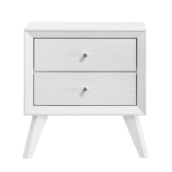 English Elm 1pc White Wood Nightstand Bronze Knobs Wave Textured Drawers Angled Legs Bedroom B2741P470090