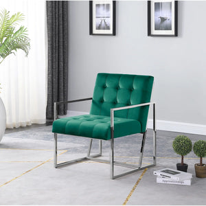 English Elm Living Room Modern Tufted Accent Chair with Chrome Frame, Velvet Upholstery, Mid-Century Comfort Design Green 33 L x 30 W x 28 H B011P360630
