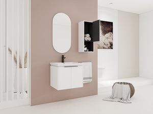 English Elm 24" Wall-Mounted Bathroom Vanity With Ceramic Sink & Side Cabinet - Stylish Soft-Close Design! W999S00333