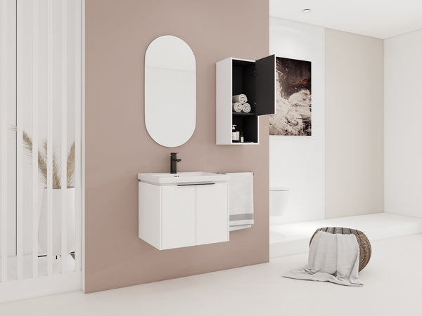 English Elm 24" Wall-Mounted Bathroom Vanity With Ceramic Sink & Side Cabinet - Stylish Soft-Close Design! W999S00333