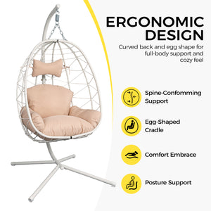 English Elm Hanging Egg Chair Woven Pe Wicker Swing with Stand Washable Cushion Patio Bedroom T5880P497559