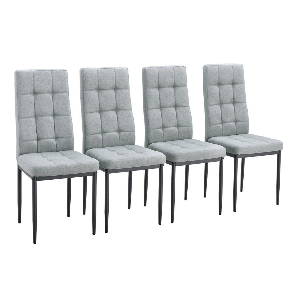 English Elm Linen Tufted Dining Chairs Set of 4 — Upholstered Padded Seats, Metal Legs, 330lb Capacity, Gray Elegance N752P190530G