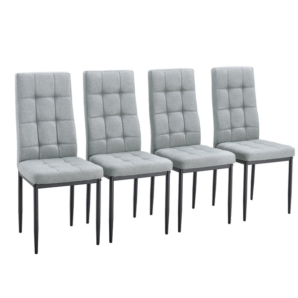 English Elm Linen Tufted Dining Chairs Set of 4 — Upholstered Padded Seats, Metal Legs, 330lb Capacity, Gray Elegance N752P190530G