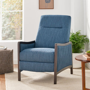 English Elm Christopher Knight Home® - Fabric Recliner Chair Mid-Century Push-Back Upholstered Armchair with Thick Cushion and Birch Frame Navy Blue 70449.00