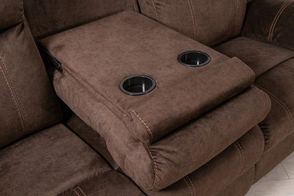 English Elm SONET Domino Upholstered Microfiber Sofa with Drop-Down Table and Pull-Out Storage Drawer for Comfort Coffee 80.1 L x 30.3 W x 26 H B201P216044