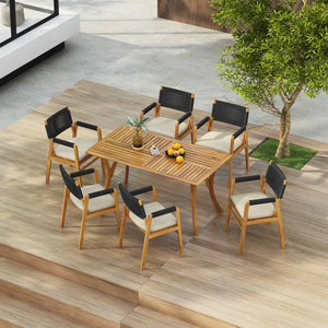 English Elm Christopher Knight Home® - Outdoor 7-Piece Rustic Acacia Wood Patio Dining Set With Cushions, Black Rope & Teak Finish N773P210139B6_57488.00