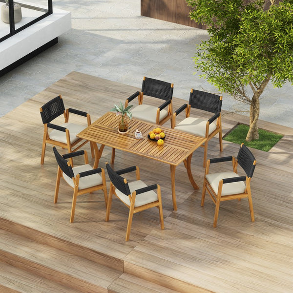 English Elm Christopher Knight Home® - Outdoor 7-Piece Rustic Acacia Wood Patio Dining Set With Cushions, Black Rope & Teak Finish N773P210139B6_57488.00