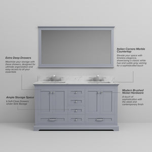 English Elm Dark Grey Double Bath Vanity 60 in W x 22 in D with Carrara Marble Top, Soft-Close Drawers & Faucet Set B2731P258375
