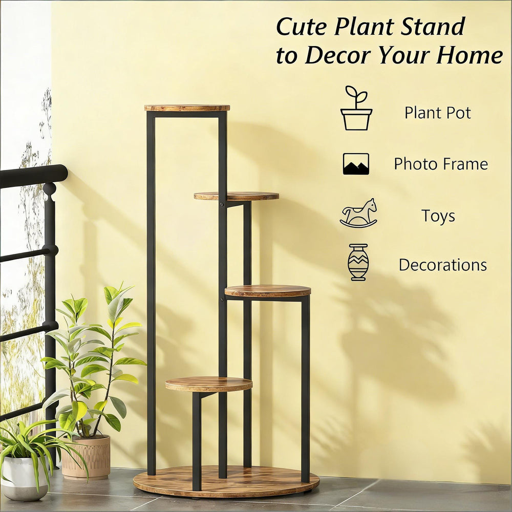 English Elm Sturdy Rotating Corner Plant Stand Four Tier Metal Frame for Indoor Living Spaces T3971P458237