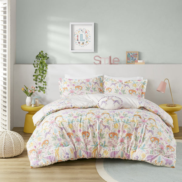 English Elm 3 Pcs Twin Floral Reversible Comforter Set In Purple - Cozy Cotton Bedding With Throw Pillow Included B035P319908