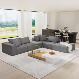 English Elm Modern Upholstered Sectional Sofa Set, Modular 132" L-Shaped Chenille Couch, No Assembly, Plush Comfort and Versatile Configuration Grey W834S00375