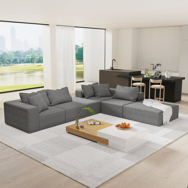 English Elm Modern Upholstered Sectional Sofa Set, Modular 132" L-Shaped Chenille Couch, No Assembly, Plush Comfort and Versatile Configuration Grey W834S00375