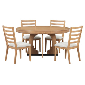 English Elm Trexm Extendable Round Dining Set Oak Veneer Sculptural Base Seats Four to Six Natural ST000131AAD-2026