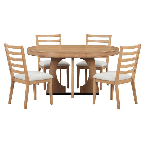 English Elm Trexm Extendable Round Dining Set Oak Veneer Sculptural Base Seats Four to Six Natural ST000131AAD-2026
