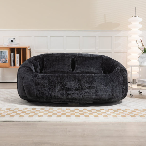 English Elm Bean Bean Bag Sofa High-Density Memory Foam Two-Seater Lounger High Back Chenille Cozy Support Black W395P181440