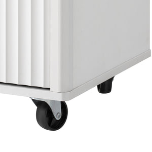 English Elm K&k Fluted Rolling Kitchen Island Faux Marble Top Power Outlet Storage Drawers White N707P353945W