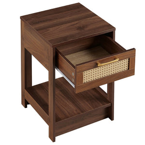 English Elm Pe Rattan End Table With Drawer - Stylish Walnut Nightstand & Versatile Side Table For Any Room W1265P236882-GIGA