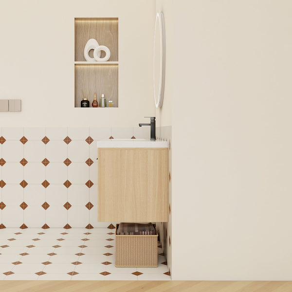 English Elm 36" Floating Bathroom Vanity Light Oak Modular Cabinet with Gel Coat Integrated Sink W3450S00076