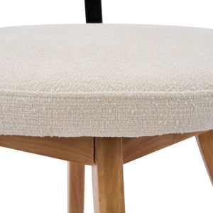 English Elm Modern Beige Fabric Dining Chairs Walnut Rubberwood Base Curved Back Set of 2 N768P391169N