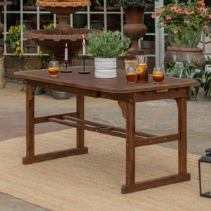English Elm Walker Edison - Modern Solid Acacia Wood Butterfly Outdoor Dining Table with Hide-Away Leaf, Dark Brown Finish for Patio Gatherings B185P169398