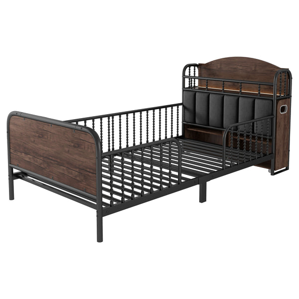English Elm Twin Solid Wood Platform Bed with Guardrail for Kids, Low-Profile Sturdy Pine Frame, Safe Sleep Solution Black 45.87 L x 17.72 W x 11.22 H W2593P337457