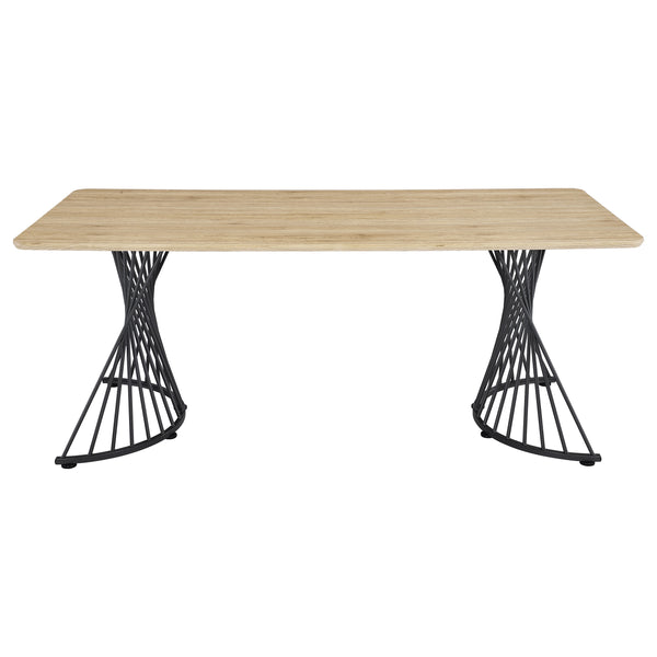English Elm Galahan Oak Grain Rectangular Table with Twisted Gunmetal Pedestals Seats Eight B062S01395