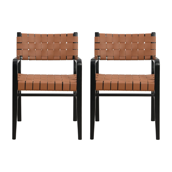 English Elm Christopher Knight Home® - DINING Chair Set of 2 PU Leather Dining Chairs with Rubberwood Frame, Modern Industrial Elegance Brown 74689.00BRN