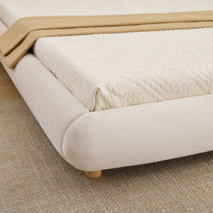English Elm King Curved Velvet Upholstered Low Profile Platform Bed Sculpted Headboard Modern Beige W5632P452160